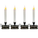 4 Pack Window Candles with Sensor Dusk to Dawn, Christmas Window Candles Battery Operated, LED Flameless Taper Candle for Christmas Home Decor Table Window, Bronze Base