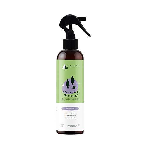 kin+kind Plant-Based Flea and Tick Repel Spray for Dogs & Cats (12 fl oz) - Lavender Scent - Vet Formulated with Organic Coconut and Olive Oil - Made in USA