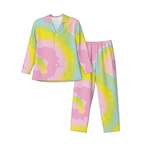 Spiral Swirly Tie Dye Mens Pajamas Set Button Down Sleepwear Set Long Sleeve Loungewear With Pockets3