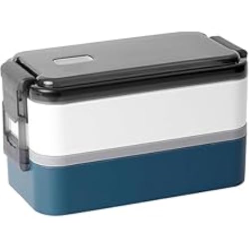 BIBAPU 弁当箱 ランチボックス 2段 お弁当箱 1500ml 大容量 べんとう箱 ポータブル 弁当箱 食器付き 保温 保存容器 軽量 抗菌 仕切り付 パッキン付き 漏れ防止 電子レンジ対応 子供用 大人用 通勤 通学 男女兼用 (ブルー) [並行輸入