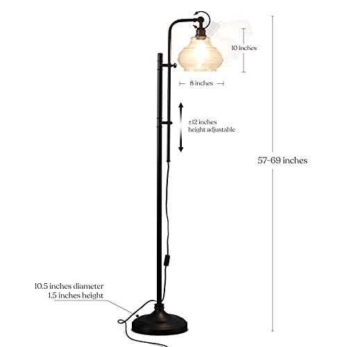 Brightech Austin Led Floor Lamp, Industrial Lamp For Living Rooms & Offices, Mid-Century Modern Standing Lamp With Adjustable Head, Tall Lamp With Rustic Glass Teardrop Shade For Bedroom - Black #TOP4