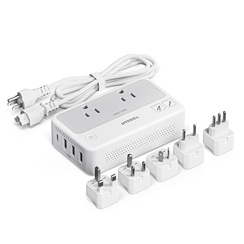 変圧器 220vから100v TESSAN C BF O L B3タイプ 海外プラグ 1.2M Aタイププラグ（3ピン） 延長コード付き2個AC口 4個USB（1個USB-C） トランス 韓国 シンガポール ヨーロッパ オーストラリアなど 変圧器 海外旅行用