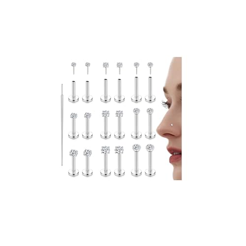 Chriscoco 18PCS 20G Tragus Piercing Chirurgenstahl Labret Piercing Nasenpiercing Stecker Lippenpiercing CZ Piercing Ohr Monroe Medusa Piercing Helix Piercing Jewellery 6/8/10MM