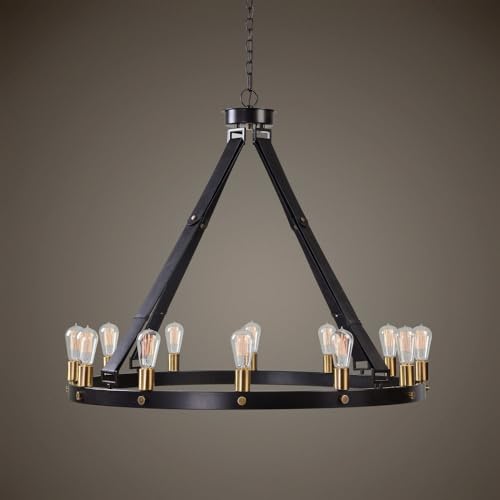 Uttermost 21280 Marlow Circular Chandelier 12 Light Iron/Leather -Traditional Installation thumb #1