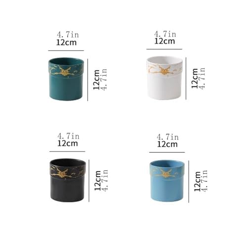 Pots de fleurs en céramique blanche cylindrique avec drainage pour table - 3