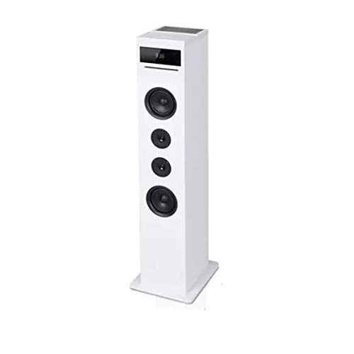 Auna Karaboom 100 Sing - Torre de Karaoke, Altavoz Vertical, Altavoz de Torre, 120 W, Bluetooth, Radio FM, Reproductor de CD, USB 2 en 1, 2 micrófonos inalámbricos, Entrada AUX, Hueso