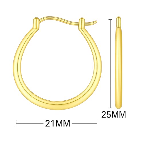 14K Gold Small Hoop Earrings for Women, U-Shaped Design, 17/25/30/35mm, Perfect for Everyday Wear2