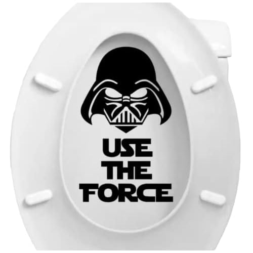 WOO LANDO Adhesivo para tapa de baño interior – Use The Force – Darth Vader – Vinilo adhesivo impermeable como decoración y regalo divertido 15 x 25 cm en color negro
