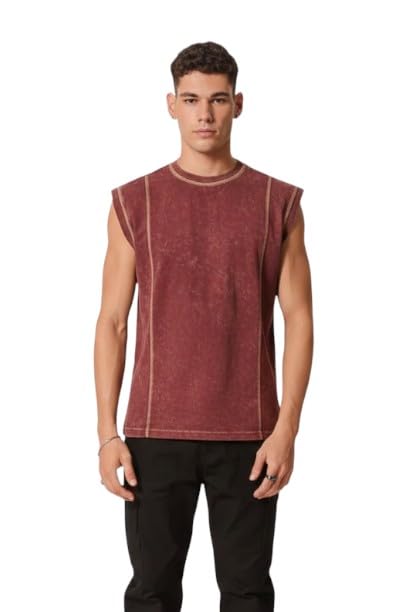 Crew Neck Acid Wash Vest for Men | Sleeveless Casual Streetwear T-Shirt | Regular Fit Soft Fabric | Trendy Acid Wash T-Shirt for Gym, Travel, Workout & Casual Styling-image-28