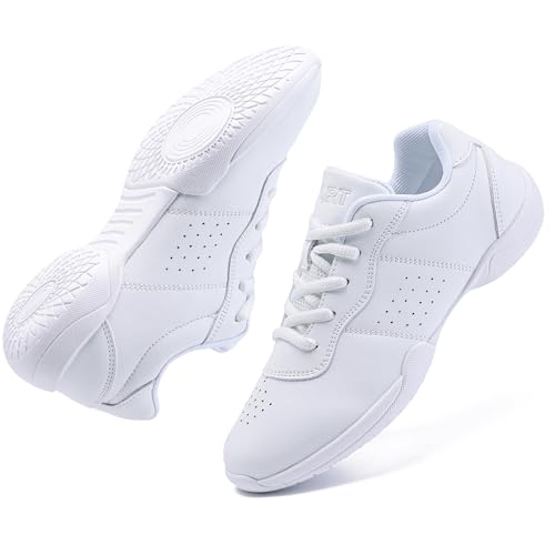 Image of White Cheer Shoes for Girls Womens Cheer Shoes Youth Girls Cheerleading Shoes Competition Gear Dance Tennis Sports Training Athletic Comfortable Flats Breathable Soft Kids Cheer Sneakers