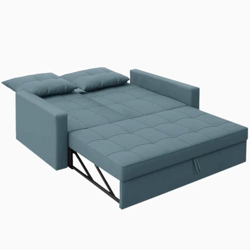 Image of CASASTYLE Trissa 2 Seater Pull-Out Premium Fabric Sofa Cum Bed Sofa Set for Living Room (Sky Blue Fabric-Color)