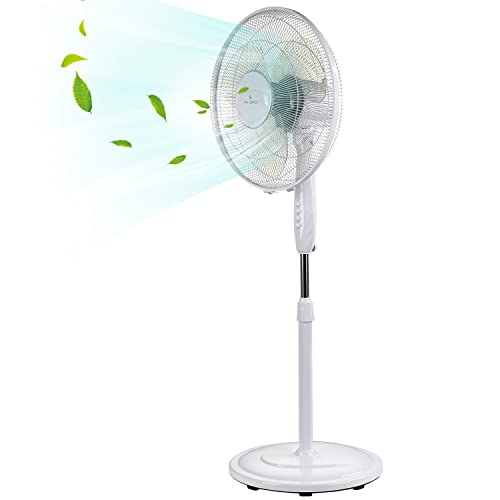 Standventilator 55W, Oszillierender Ventilator mit 3 Geschwindigkeitsstufen, Lüfter, Ventilator höhenverstellbarer Standfuß, Timer Bodenventilator(Weiß) Cover