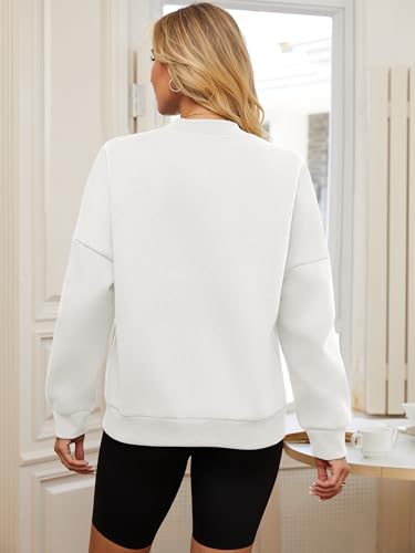 GEMLON Womens Button Down Sweatshirts Jackets Long Sleeve Casual Loose Outwear with Pockets White L — view 3
