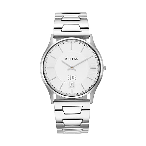 Titan Edge Quartz Analog with Date Silver Dial Stainless Steel Strap Watch for Men-NS1683SM01 - Image 2