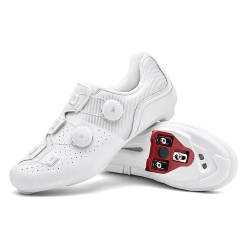 Zapatillas de Ciclismo para Hombre Zapatos Bicicleta de Carretera Interiores Exteriores compatibles con Look SPD SPD SL Delta Cleats para Adulto,Blanca,44 EU