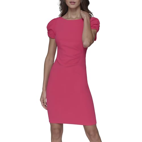 Image of KARL LAGERFELD Short Ruched Sleeve Jewel Neck Sheath Mini Dress