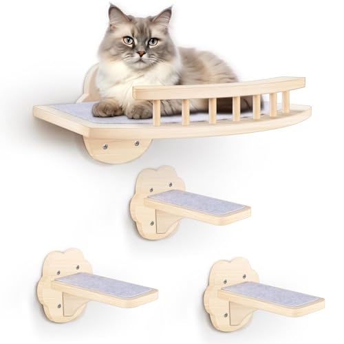 Rocodoco Cat Wall Shelves with 3 Steps and Hammock Cats Wall Furniture for Medium/Small Cats for Climbing Shelf Play Area.
