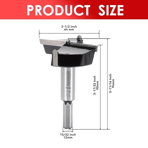 MOLLOM 2-1/2" (64mm) Forstner Drill Bit for Precise Woodworking with Durable YG8 Carbide Thickness of 2.0mm,This Hinge Cutter Tool is Ideal for Hard Wood Plastic - Image 2