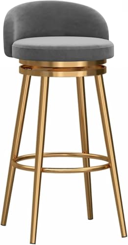 Tabouret de bar pour petit-déjeuner en velours gris et îlot de cuisine contemporain