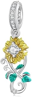 You are My Sunshine Charms, Sunflower Charms, Sterling Silver Flower Dangle Pendant Charms fits Pandora Charms Bracelet Necklace for Women