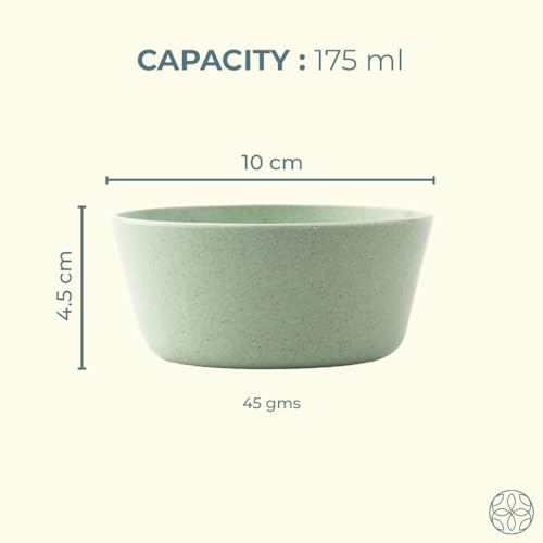 Irida Naturals Rice Husk Bowls - Set of 4, 8 oz Each, Dessert & Snack Bowls, Microwave & Dishwasher Safe, Green