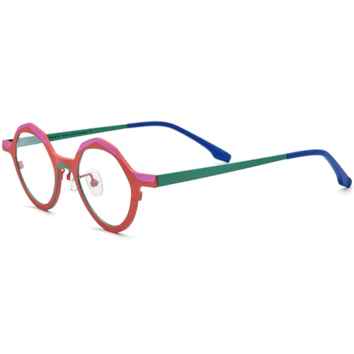 Image of FONEX Colorful Pure Titanium Glasses Frame Women Retro Round Eyeglasses