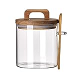 Coriario 24 OZ Glass Jar with Wooden Lid and Spoon Airtight Glass Sugar Container Wide Mouth Clear Glass Coffee Storage Canister for Food Tea