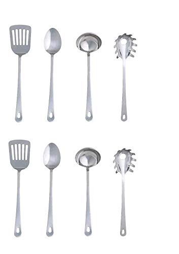 Ikea GRUNKA 4-Piece Kitchen Utensil Collection, Includes: Spoon 33 cm, Ladle 28 cm, Spatula 34 cm and Spaghetti Server 34 cm, [Stainless Steel, 2 Pkt]