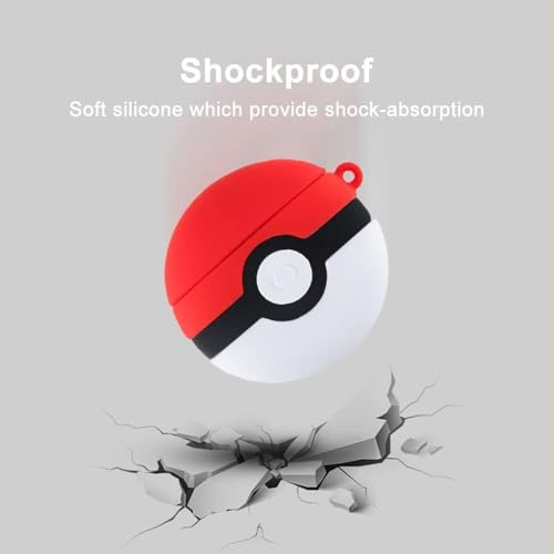 Image of Meyaar Earphone Case Cover Compatible for Realme Buds T300, Soft Silicone Skin Case Cover Shock-Absorbing Protective Case with Keychain (Front LED Visible) (Poke-Ball)