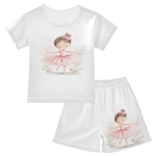 Cartoon Ballerina Flower Pajama Set Short Sleeve PJ Set Cotton Summer Pajamas Sleepwear Soft 5Y
