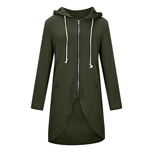 Hoodies Long Coat For Women Plus Size Full-Zip Sweatshirts Irregular Hem Solid Color Jacket Coats #TOP4