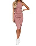 Rocorose Women's Sleeveless Casual Slit Dresses Tank Top Round Neck Comfortable Maternity Dress Pink XL