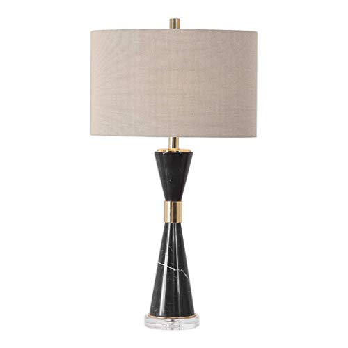 My Swanky Home Elegant Black White Marble Table Lamp | Round Silver Tapered Tuxedo Hourglass #TOP22