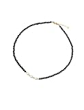 Black Choker Necklace for Women - Black Beaded 4mm Crystal Stone Pearl Wolf Choker Necklace for Teen Girls