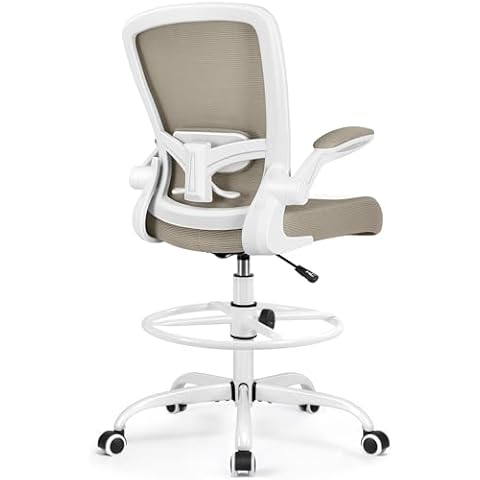 FelixKing Drafting Chair Ergonomic Tall Office Chair, Breathable Mesh Chair with Adjustable Footrest Ring Lumbar Support Flip-up Armrests, High Back Executive Comfy Task Computer Chair for Home Office Cover