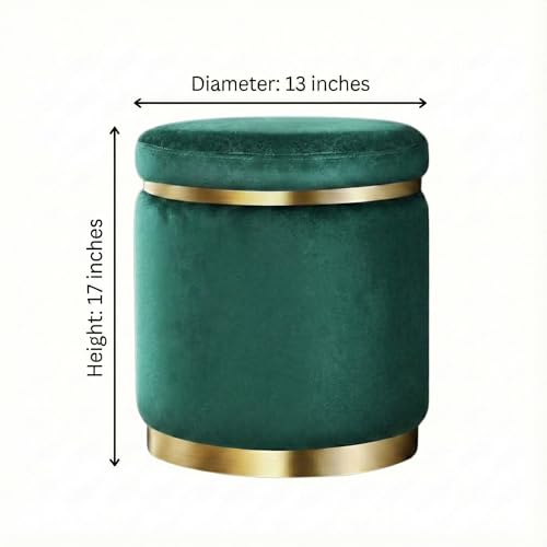 Image of Decorative Ottoman Pouffes for Sitting - Two-Piece Set of Puffy Stools and Footstools - Round Ottoman Stool for Living Room Furniture (Green)