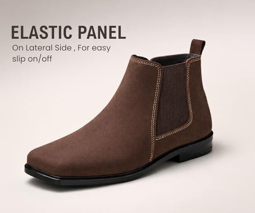 Image of Kraasa THE Ashford - Men's Stylish Vegan Leather Chelsea Boots with Side Zipper & Elastic Panel, Square Toe Ankle Boot (Tan /Black /Brown)