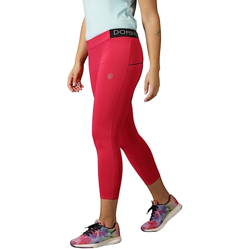 Image of DOMIN8 Slim Fit Tights for Women | Full Length & Polyester Blend Bottom Leggings | Best for Gym, Yoga & Training | Pink - M