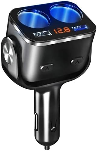 DK177 Car Charger With Dual USB QC 3.0 Cigarette Lighter Splitter 2 Sockets Separate Switch with Led Light And Voltage Display 2.4A Fuse 12/24V 90W Adapter for Iphone/ipad/Android/ (Black)