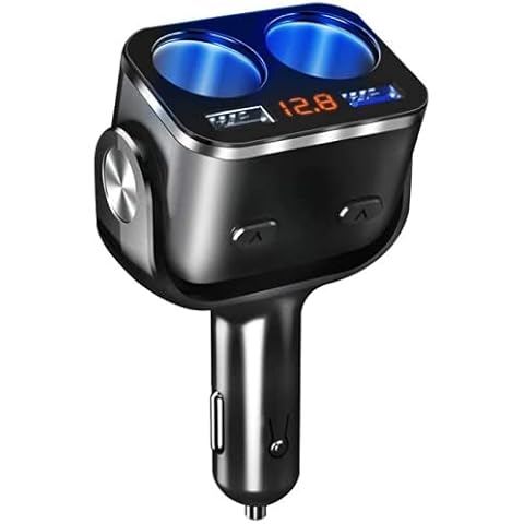 DK177 Car Charger With Dual USB QC 3.0 Cigarette Lighter Splitter 2 Sockets Separate Switch with Led Light And Voltage Display 2.4A Fuse 12/24V 90W Adapter for Iphone/ipad/Android/ (Black) Cover