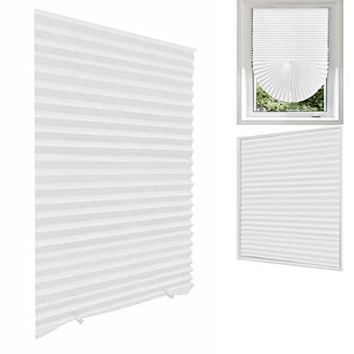 MALOKI Temporary Window Blinds, Pleated Shades Cordless Fabric Light Filtering