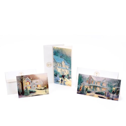 Hallmark - CartĂŁo de Natal em caixa de Thomas Kinkade sortido, casas de neve (40 cartões com envelopes e selos de alumĂnio)