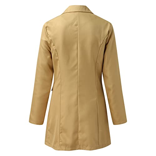 Trench Coat Jacket Women Solid Color Slim Fit Blazer Double Breasted Long Sleeve Lapel Jacket Top (Khaki, Xxxl) #TOP3