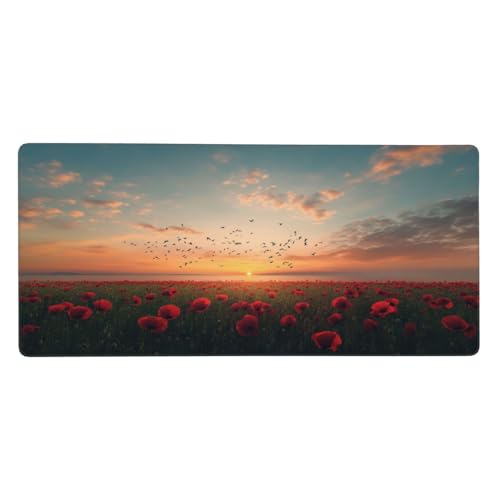 Tapis de souris pour bureau decor fleur rouge format XXL 80cm
