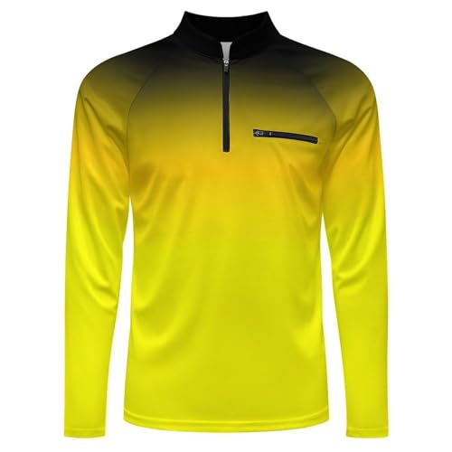 Mens Long Sleeve Mesh Fishing Shirts Yellow Black Gradient Rash Guard Fishing Running Tshirt Sun Protection Tee4