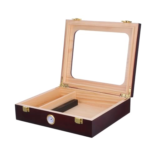 Boîte à cigares en bois marron VOSAREA avec cave à cigares vitrée et hygromètre