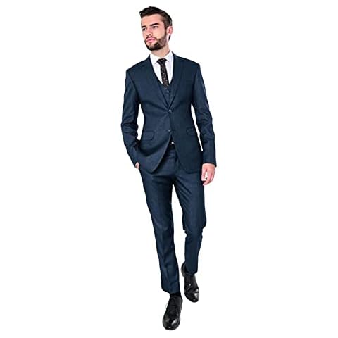 Lacoac Men's Business Notch Lapel Suit Set, Three Pieces Two Buttons Jacket Vest Pants Wedding Casual Party Dress Navy Blue Cover