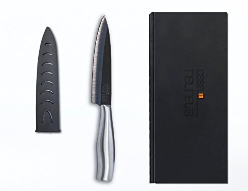 Casa Neuhaus Deluxe Set Ceramic Knives - 3" Paring Knife, 5" Utility Knife & 7" Chef's Knife - Black Ceramic Blade & Stainless Steel Handle - Includes Knife Sheath And Black Series Gift Box #TOP5