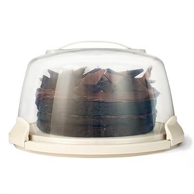 Amazon Basics Cake Carrier with Handle and Locking Lid, Round, Fits 11.8 in. Cake, BPA-Free, Refrigerator and Dishwasher-Safe Cake Box, 13.8 x 13.8 x 8.0 in.