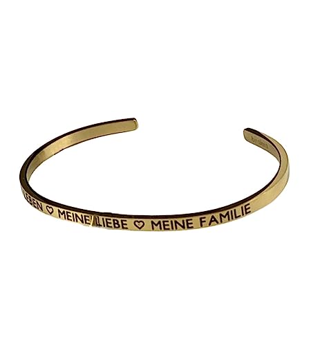 Eleganter Armreif Armband gold mit Mantra und Spruch bis ca. 16 cm. Mein Leben Meine Liebe Meine Familie